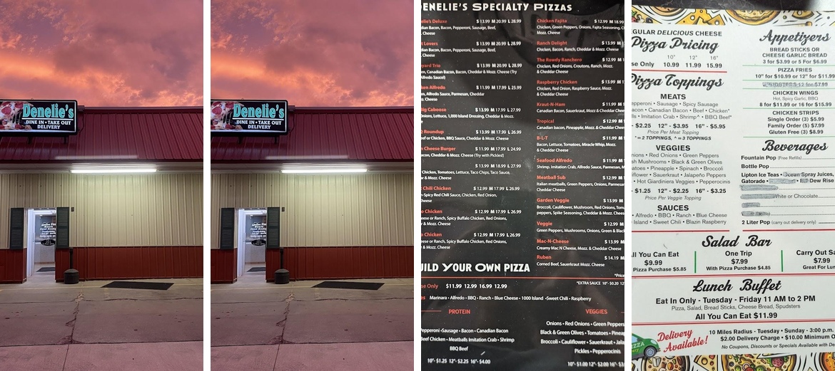 Denelies Pizza Menu